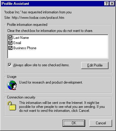 Profile Assistant Confirmation Dialog Box