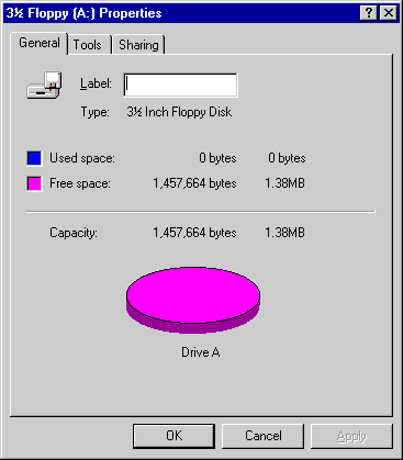 Property sheet used for viewing and setting the properties of a floppy disk drive.