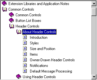 Tree view control that displays a table of contents.